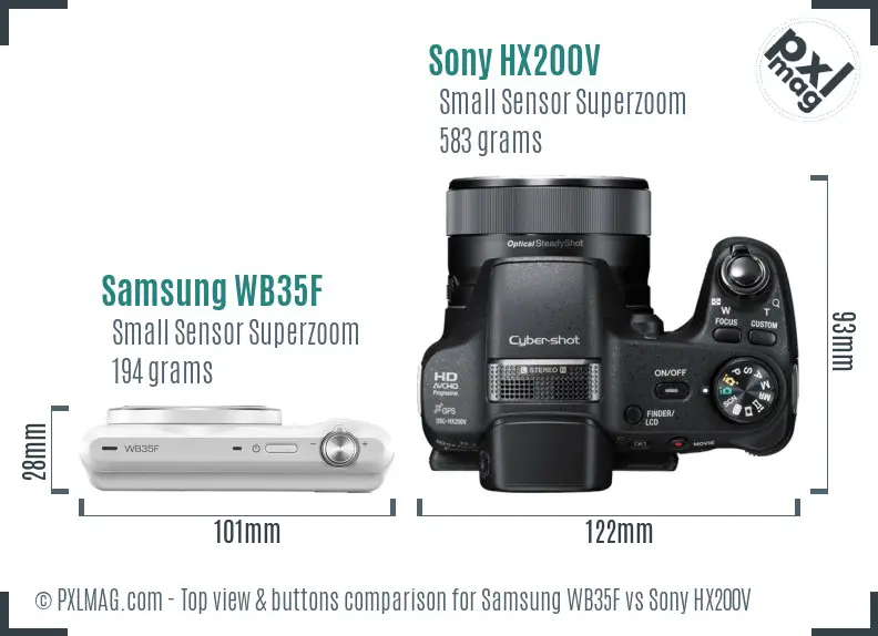 Samsung WB35F vs Sony HX200V top view buttons comparison