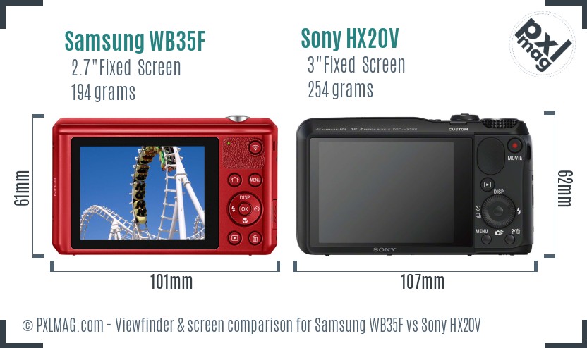Samsung WB35F vs Sony HX20V Screen and Viewfinder comparison