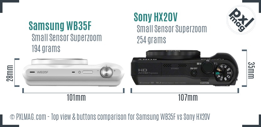 Samsung WB35F vs Sony HX20V top view buttons comparison