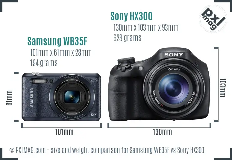 Samsung WB35F vs Sony HX300 size comparison