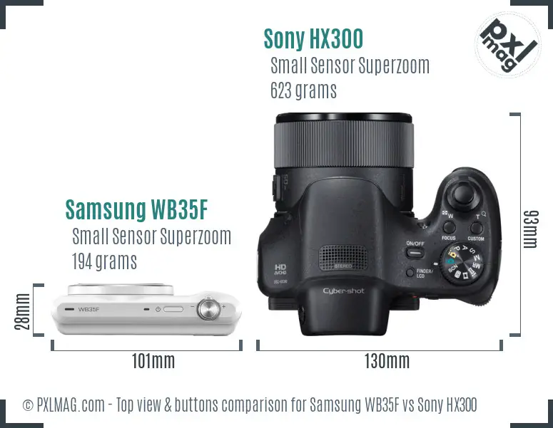 Samsung WB35F vs Sony HX300 top view buttons comparison