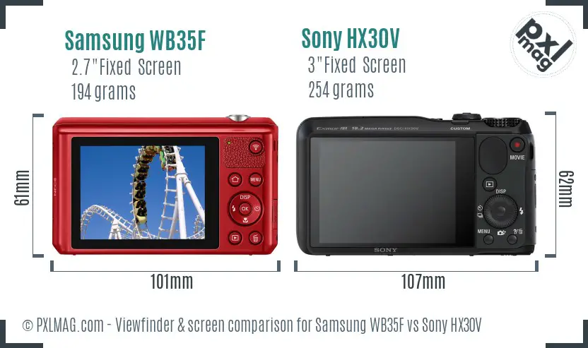 Samsung WB35F vs Sony HX30V Screen and Viewfinder comparison
