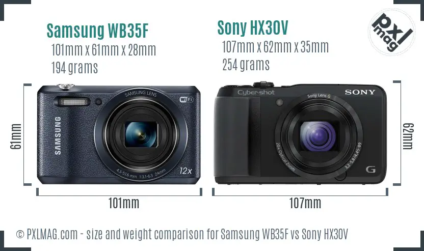 Samsung WB35F vs Sony HX30V size comparison