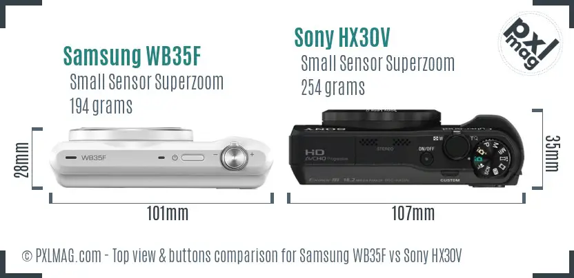 Samsung WB35F vs Sony HX30V top view buttons comparison
