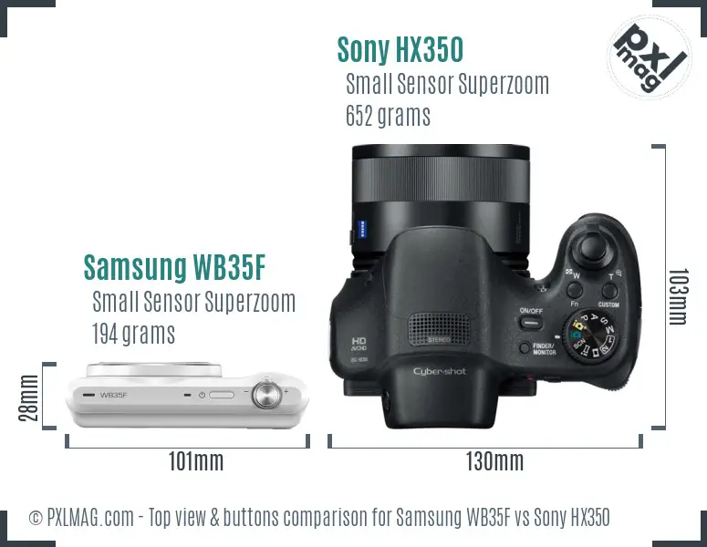 Samsung WB35F vs Sony HX350 top view buttons comparison