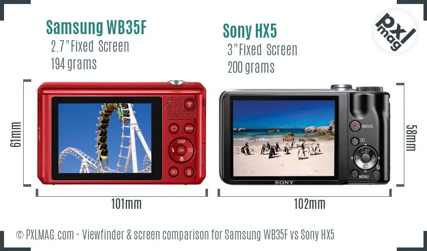 Samsung WB35F vs Sony HX5 Screen and Viewfinder comparison