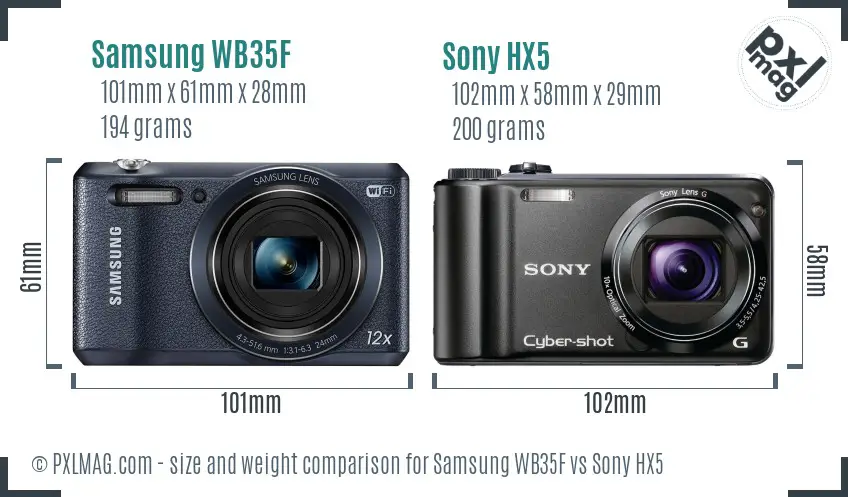 Samsung WB35F vs Sony HX5 size comparison