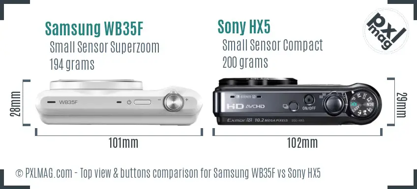Samsung WB35F vs Sony HX5 top view buttons comparison