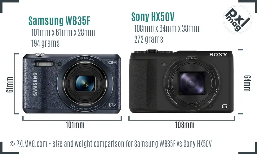 Samsung WB35F vs Sony HX50V size comparison