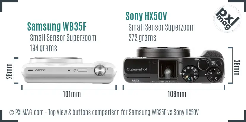 Samsung WB35F vs Sony HX50V top view buttons comparison