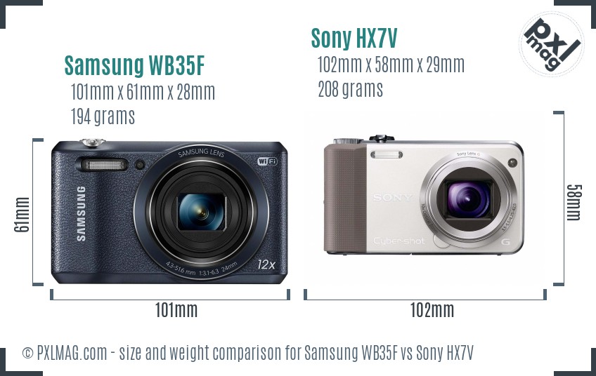Samsung WB35F vs Sony HX7V size comparison