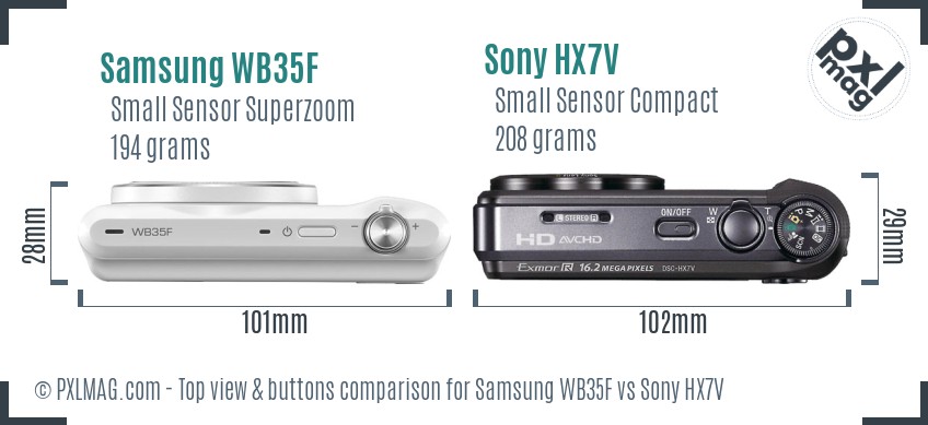 Samsung WB35F vs Sony HX7V top view buttons comparison