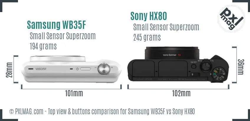 Samsung WB35F vs Sony HX80 top view buttons comparison Samsung WB35F vs Sony HX80 top view buttons comparison