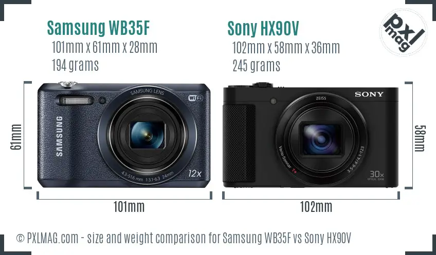 Samsung WB35F vs Sony HX90V size comparison