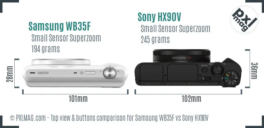 Samsung WB35F vs Sony HX90V top view buttons comparison