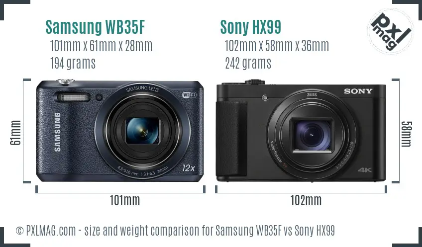 Samsung WB35F vs Sony HX99 size comparison