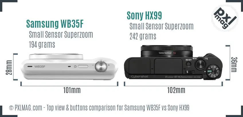 Samsung WB35F vs Sony HX99 top view buttons comparison