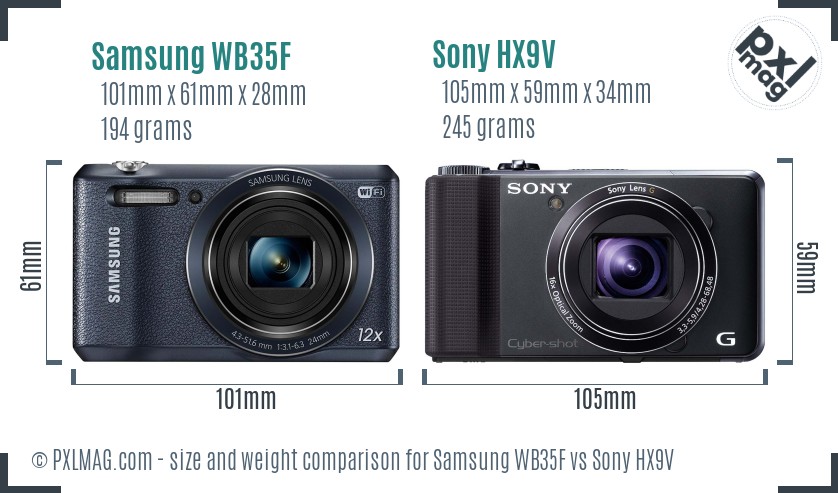 Samsung WB35F vs Sony HX9V size comparison