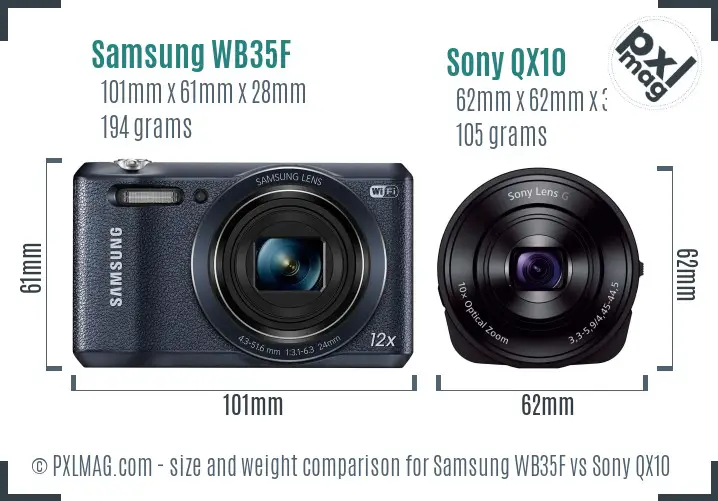 Samsung WB35F vs Sony QX10 size comparison Samsung WB35F vs Sony QX10 size comparison
