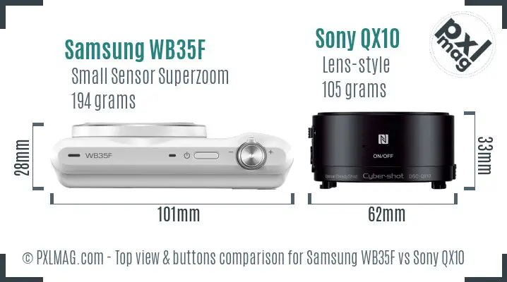 Samsung WB35F vs Sony QX10 top view buttons comparison Samsung WB35F vs Sony QX10 top view buttons comparison