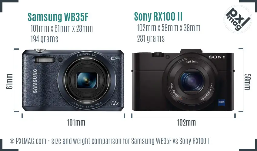 Samsung WB35F vs Sony RX100 II size comparison