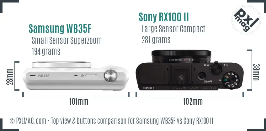 Samsung WB35F vs Sony RX100 II top view buttons comparison