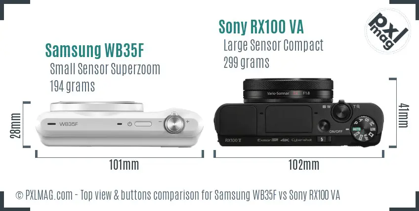 Samsung WB35F vs Sony RX100 VA top view buttons comparison