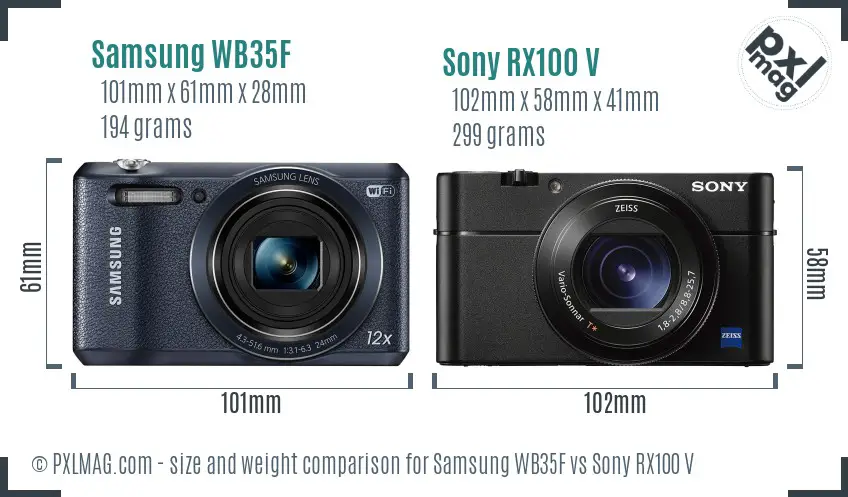 Samsung WB35F vs Sony RX100 V size comparison