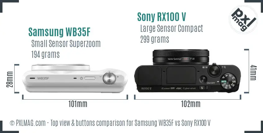 Samsung WB35F vs Sony RX100 V top view buttons comparison