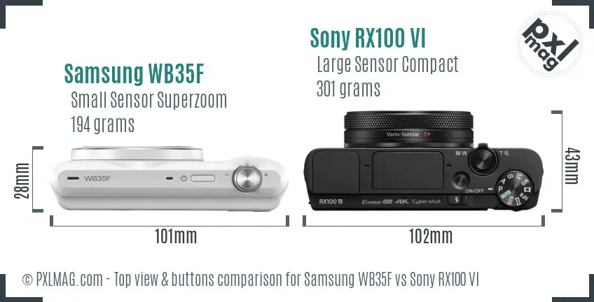 Samsung WB35F vs Sony RX100 VI top view buttons comparison