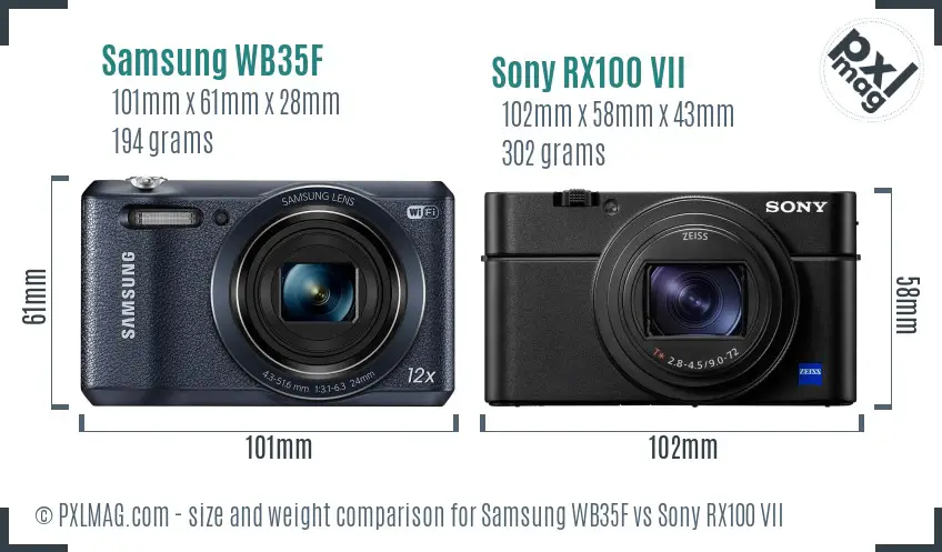 Samsung WB35F vs Sony RX100 VII size comparison