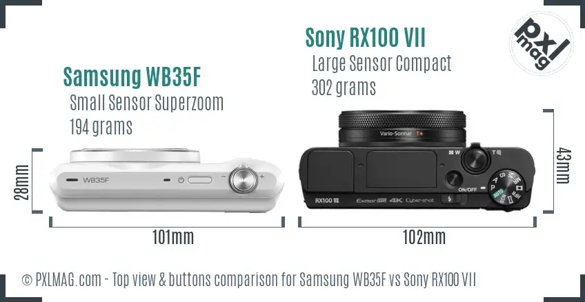 Samsung WB35F vs Sony RX100 VII top view buttons comparison