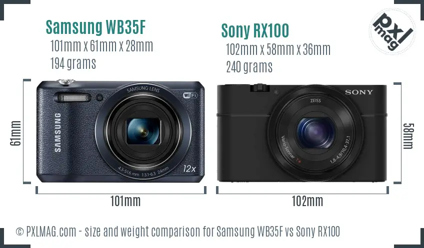 Samsung WB35F vs Sony RX100 size comparison