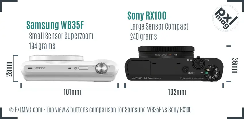 Samsung WB35F vs Sony RX100 top view buttons comparison