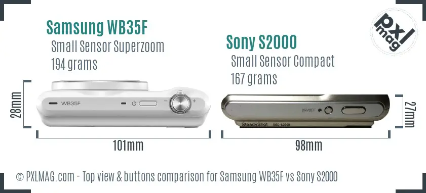 Samsung WB35F vs Sony S2000 top view buttons comparison Samsung WB35F vs Sony S2000 top view buttons comparison
