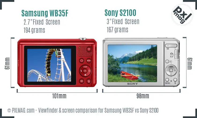 Samsung WB35F vs Sony S2100 Screen and Viewfinder comparison