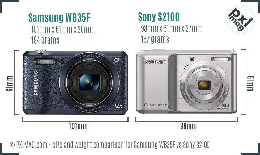 Samsung WB35F vs Sony S2100 size comparison