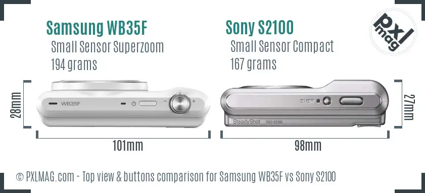 Samsung WB35F vs Sony S2100 top view buttons comparison