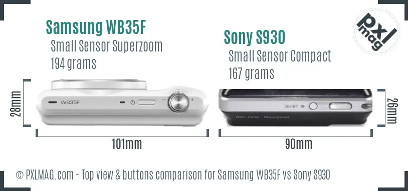 Samsung WB35F vs Sony S930 top view buttons comparison