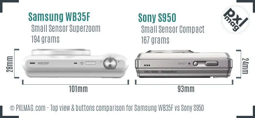 Samsung WB35F vs Sony S950 top view buttons comparison Samsung WB35F vs Sony S950 top view buttons comparison