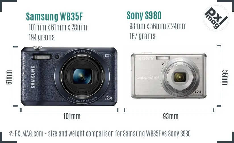 Samsung WB35F vs Sony S980 size comparison