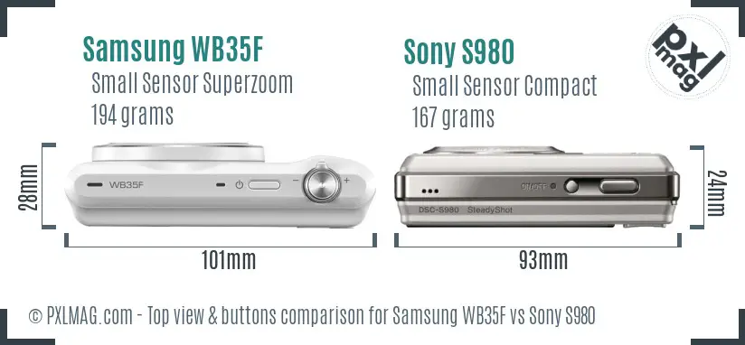 Samsung WB35F vs Sony S980 top view buttons comparison