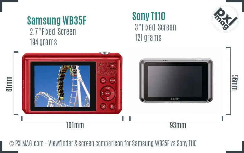 Samsung WB35F vs Sony T110 Screen and Viewfinder comparison