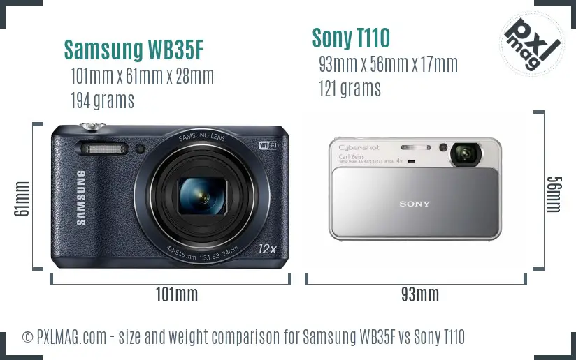Samsung WB35F vs Sony T110 size comparison