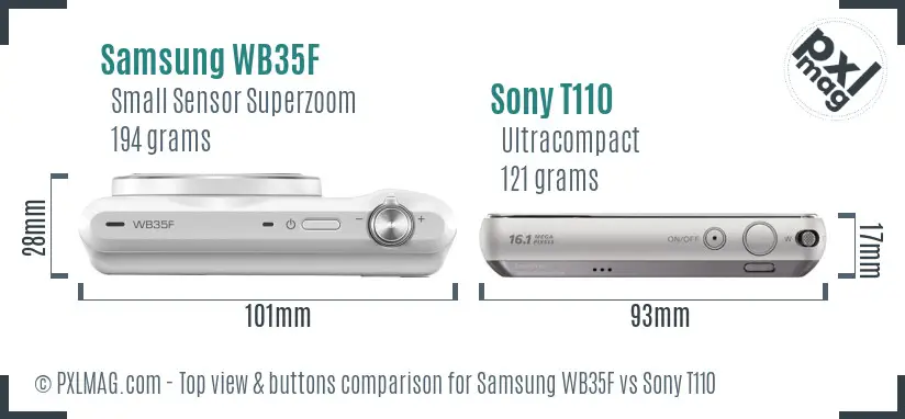 Samsung WB35F vs Sony T110 top view buttons comparison