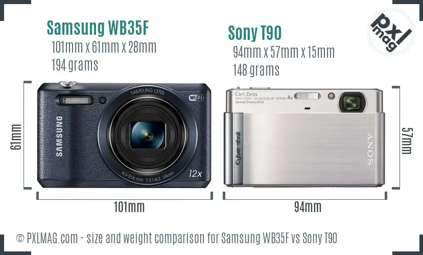 Samsung WB35F vs Sony T90 size comparison Samsung WB35F vs Sony T90 size comparison