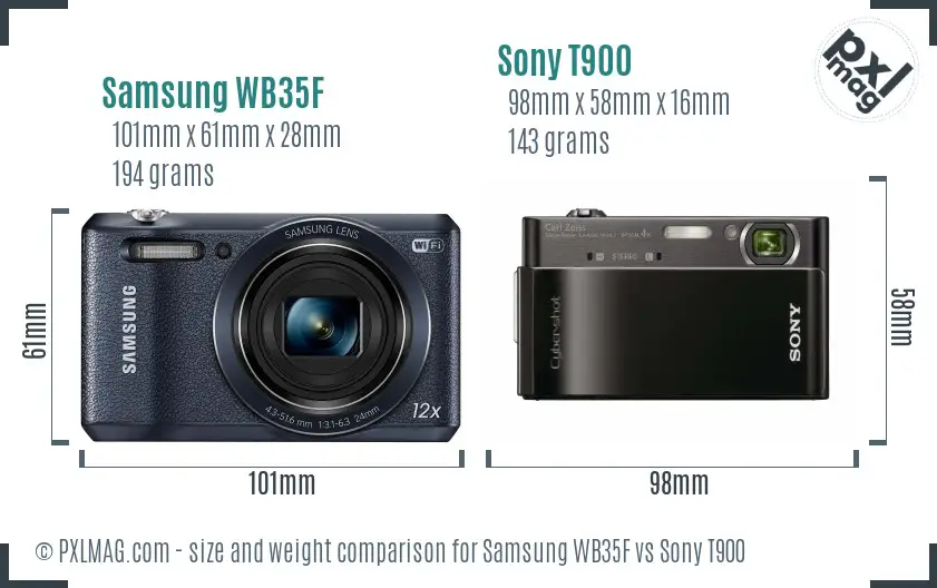 Samsung WB35F vs Sony T900 size comparison