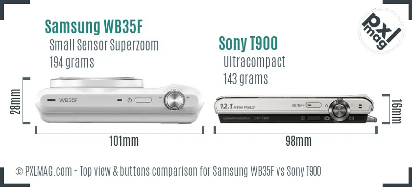 Samsung WB35F vs Sony T900 top view buttons comparison