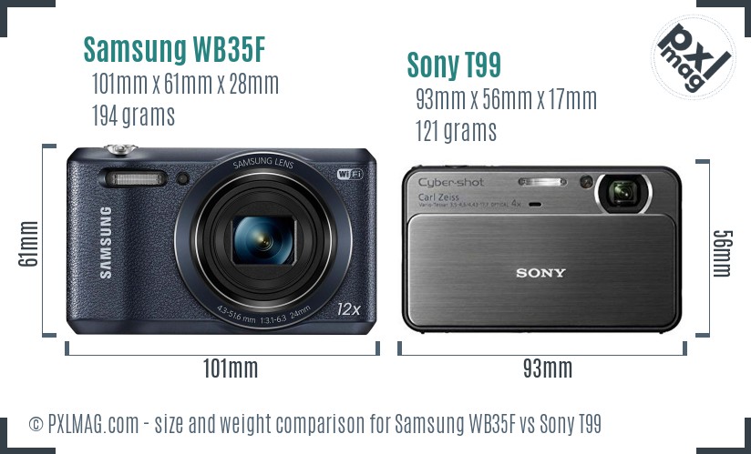 Samsung WB35F vs Sony T99 size comparison