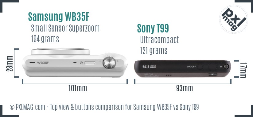 Samsung WB35F vs Sony T99 top view buttons comparison